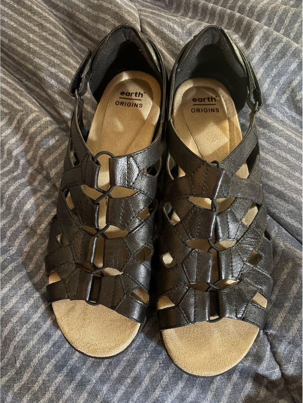 Earth Origins Black Leather Strappy Sandals